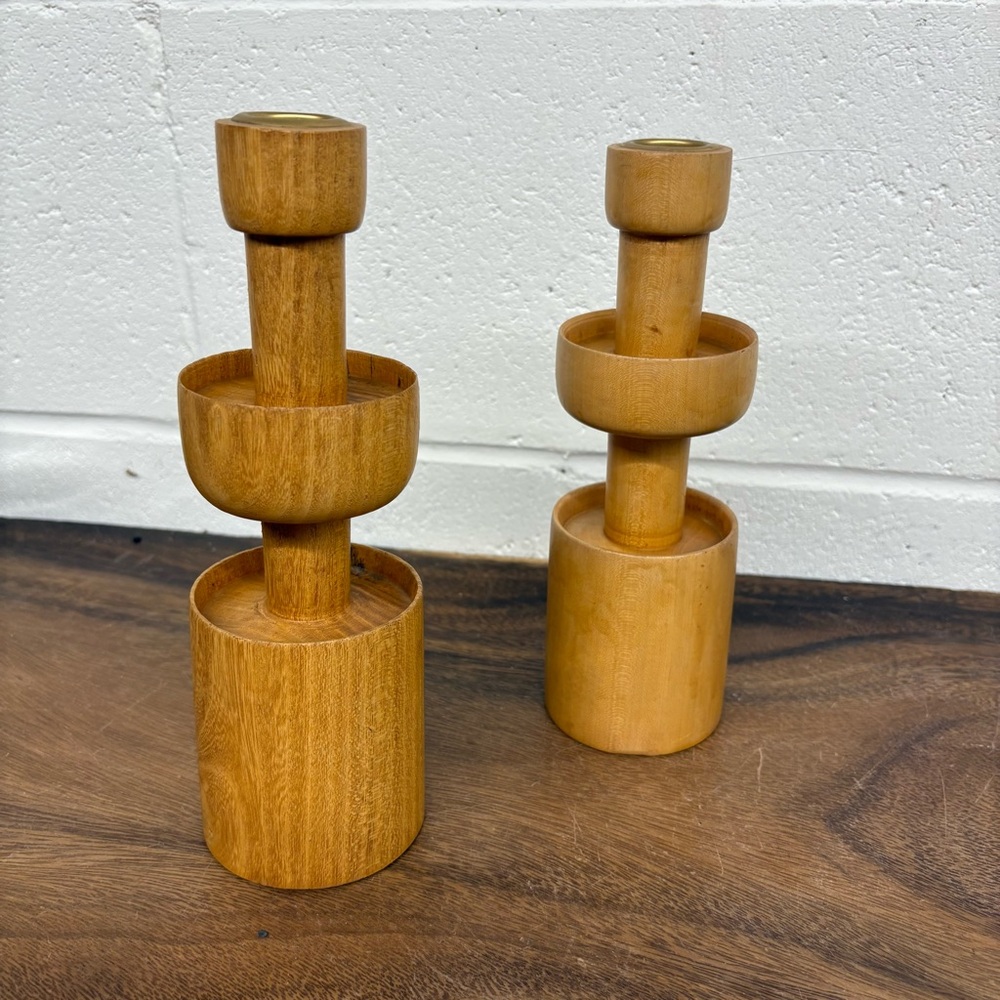 Post Modern Style Handcrafted Wooden Candlestick Holders